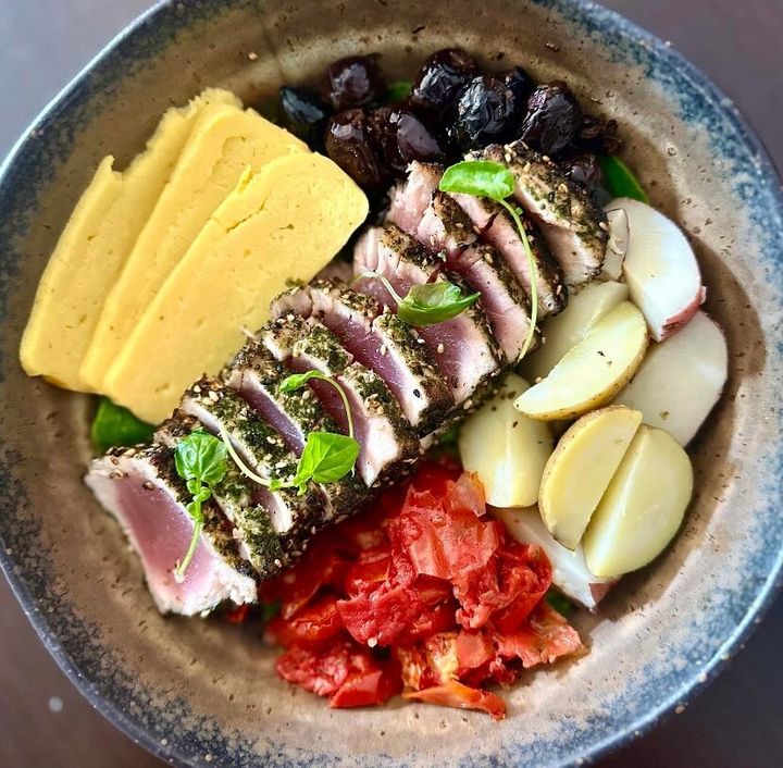 Seared tuna composed bowl plated by Chef Brian Schultze, private chef.